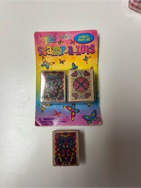 Lisa Frank Pink & Rainbow Butterfly Wooden Stamp Duo